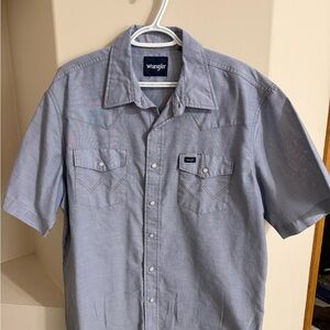 Wrangler Men's Cowboy Cut Blue Chambray Short Sleeve Snap Shirt